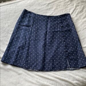 LOFT Navy and White Polka Dot Linen Mini Skirt